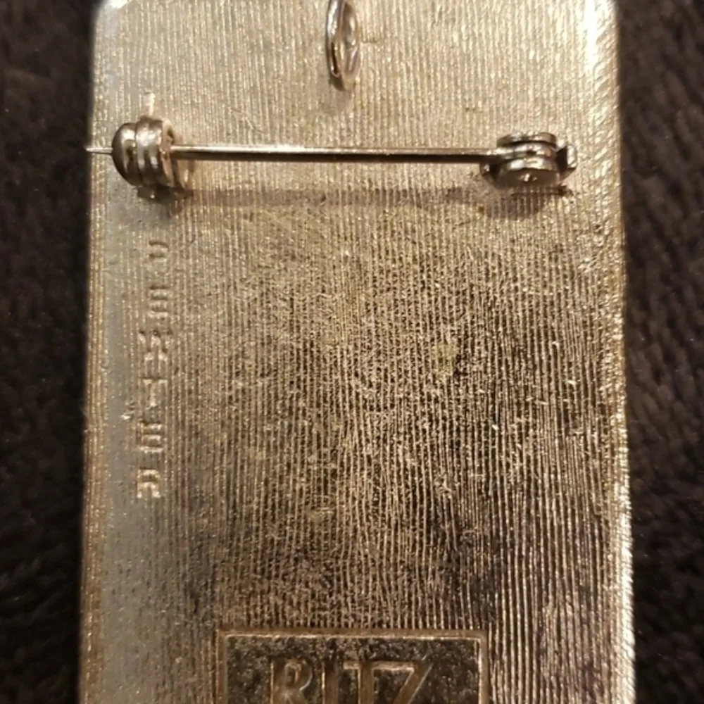Vtg RITZ‎ Pewter Black Silver Enamel Woman Brooch/Pendant